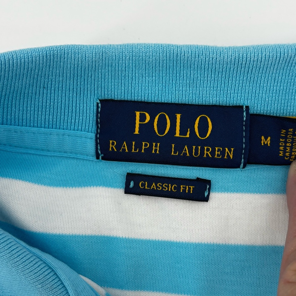 Polo Ralph Lauren Mens Blue/White Striped Short Sleeve Classic  Polo Size‎ MD - Picture 6 of 10